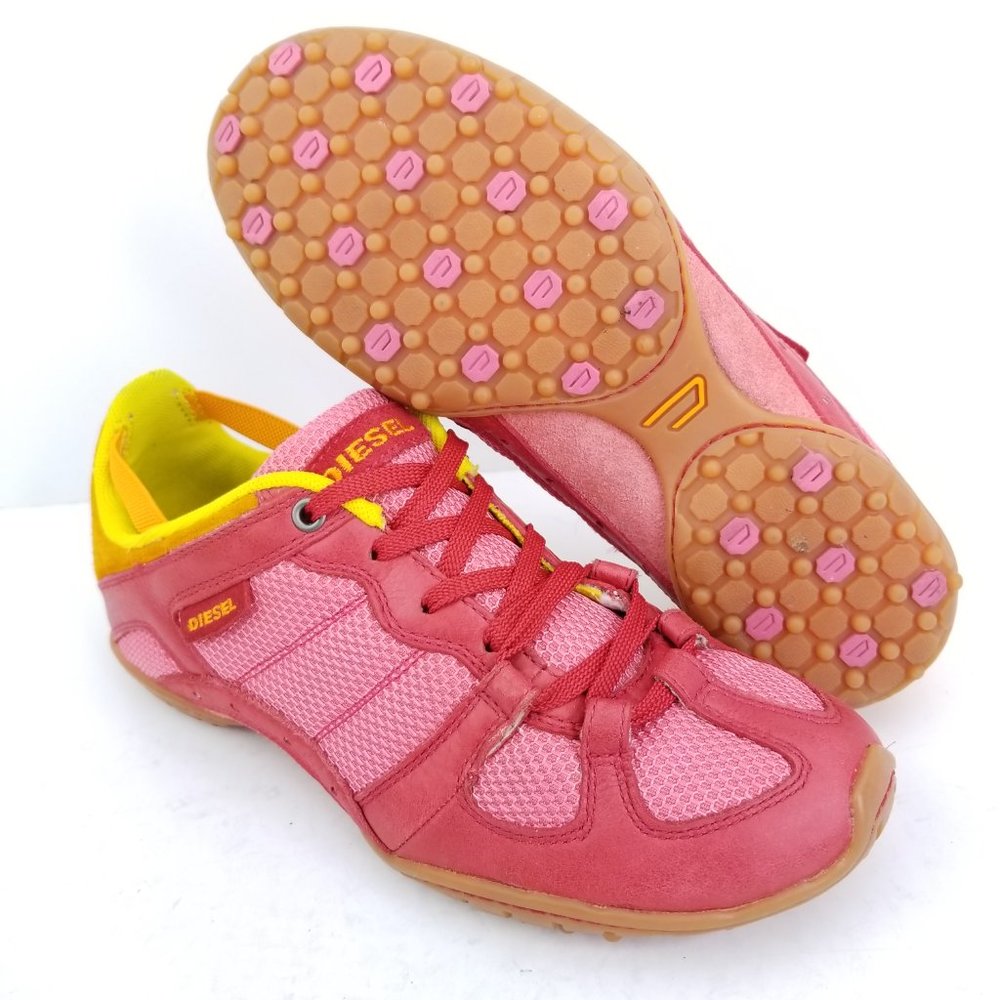 Diesel Whitney Womens 8 Pink Yellow Orange Suede Leather Lace Up Walking Sneaker